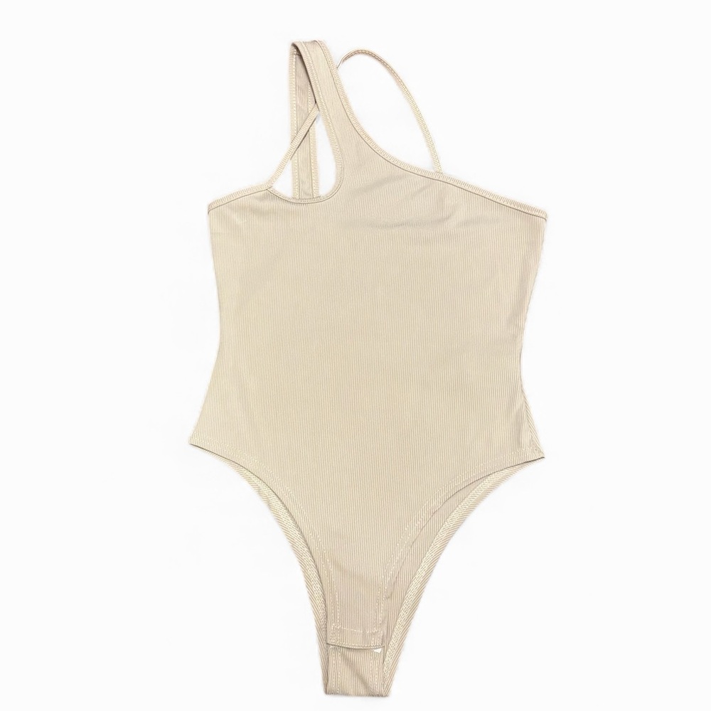 SHEIN Cream Asymmetrical Neck Bodysuit